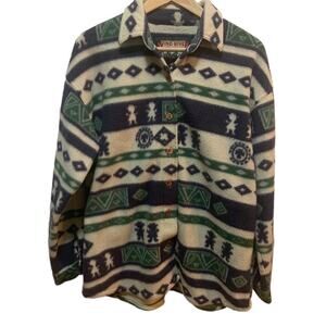 Vintage flannel shacket jacket warm shirt oversized with Aztec pattern. Sz M